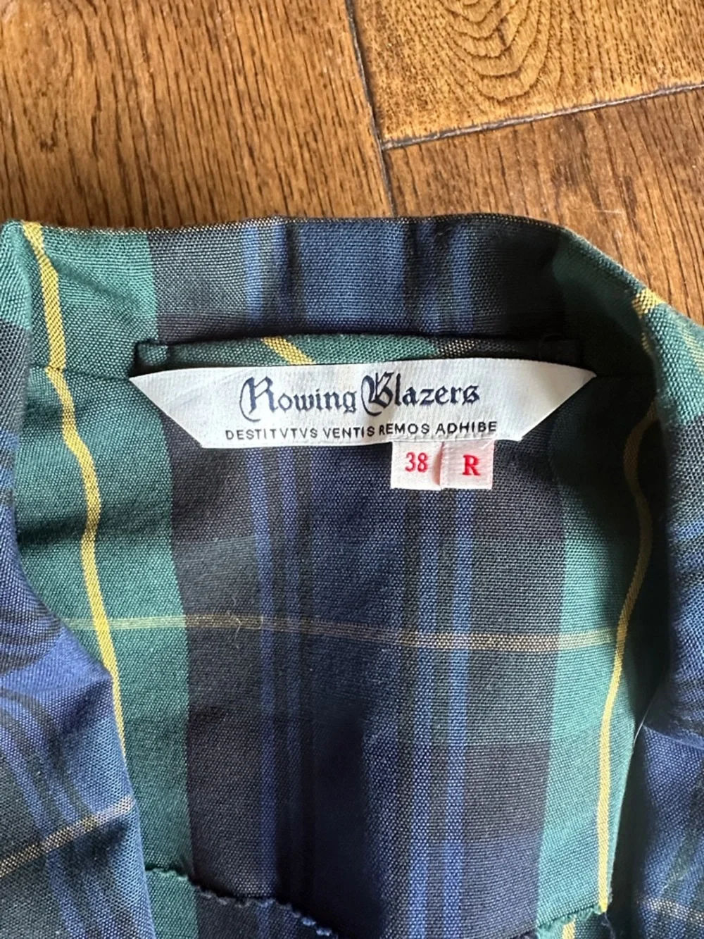 Rowing Blazers plaid Navy & Green Blazer with Gold Buttons sz 38 - Picture 2 of 4